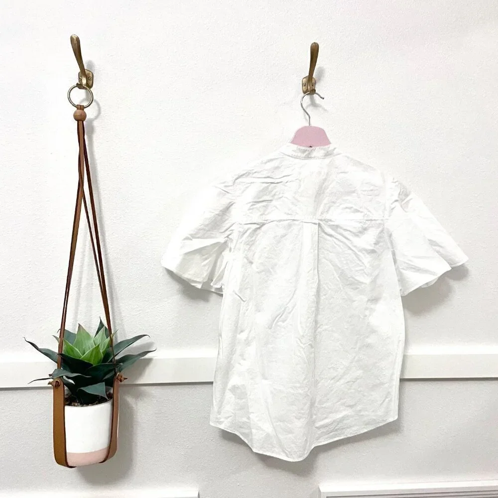Kate Spade Broome Street White Poplin Flutter Sleeve Top Size XS